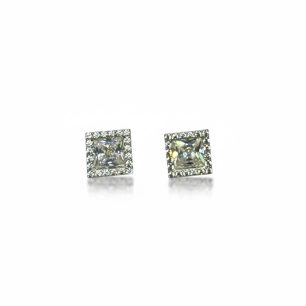 9ct Yellow Gold Fancy Square CZ Studs