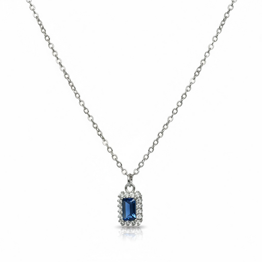 Sterling Silver Blue & White CZ Pendant & Chain