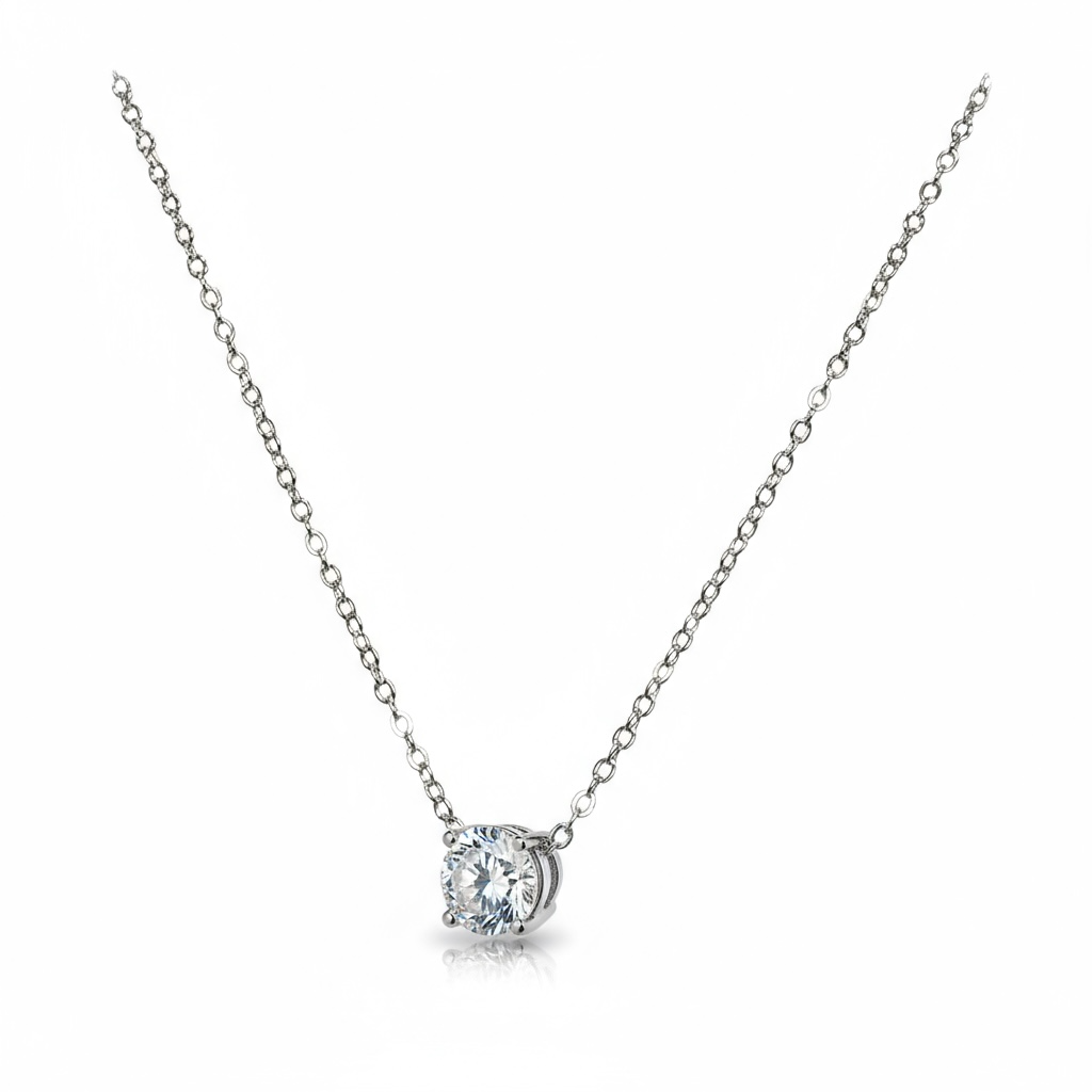 Sterling Silver CZ Solitaire Pendant & Chain