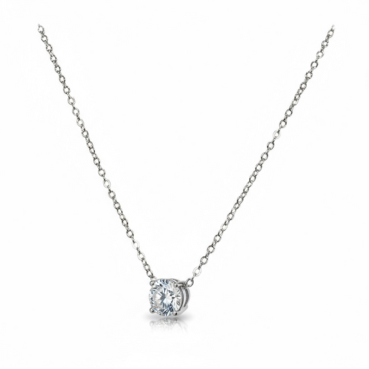 Sterling Silver CZ Solitaire Pendant & Chain