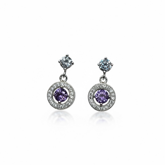 Sterling Silver Purple & White CZ Drop Earrings
