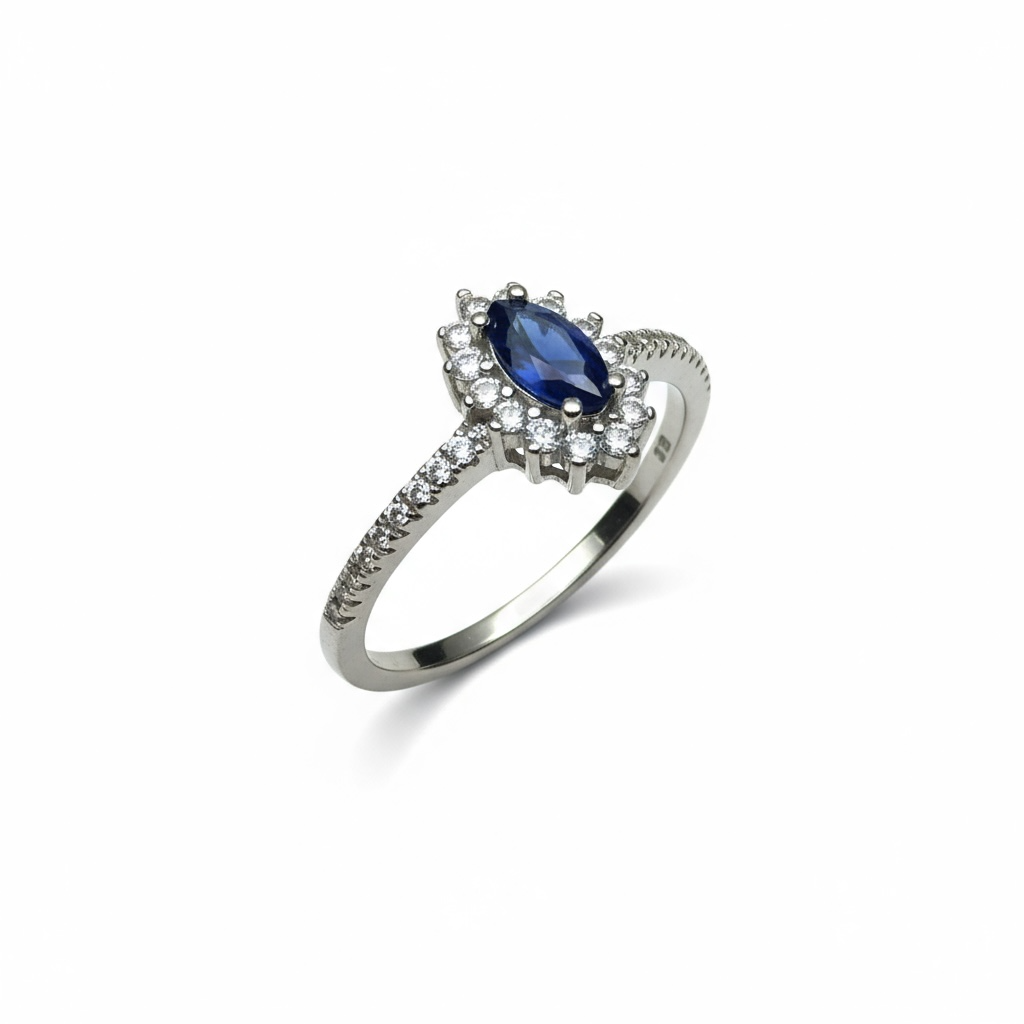Sterling Silver Cluster Blue & White CZ Ring