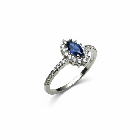 Sterling Silver Cluster Blue & White CZ Ring