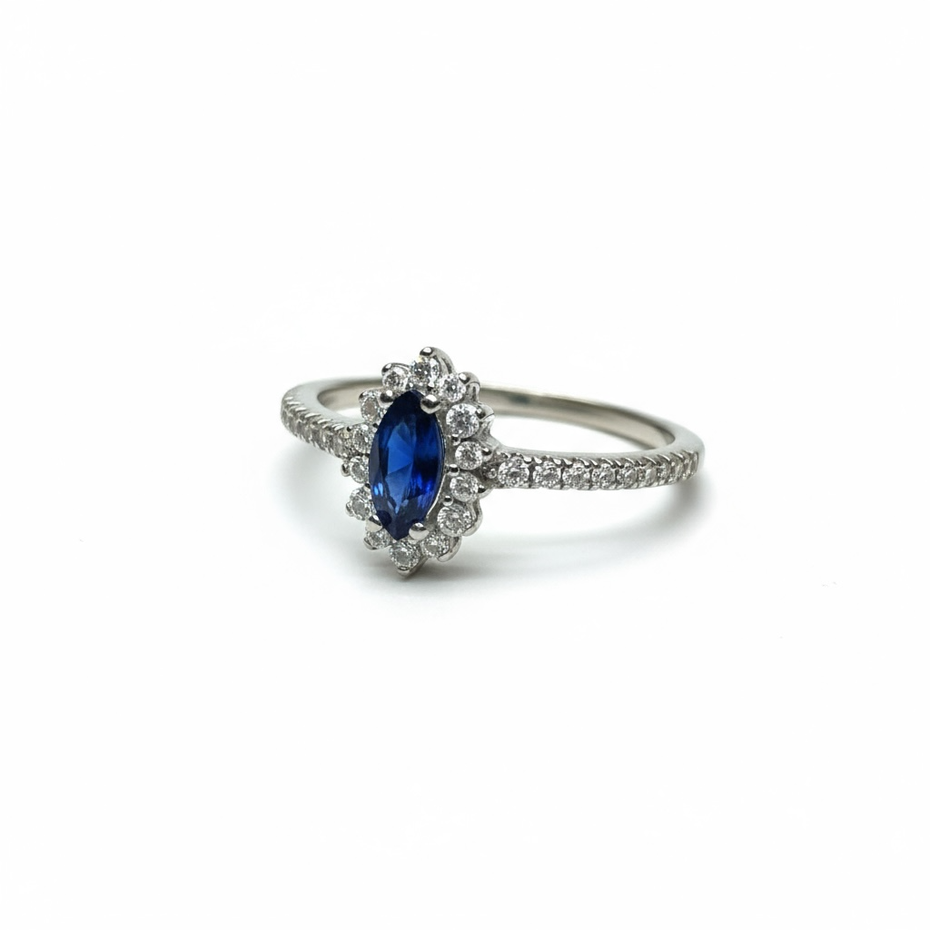 Sterling Silver Cluster Blue & White CZ Ring