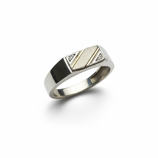 9ct Gold & Sterling Silver CZ Gents Ring
