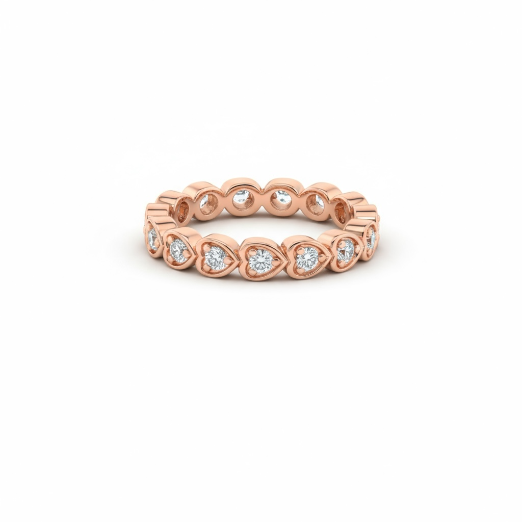 Sterling Silver Rose Gold Plated Cz Heart Eternity Ring