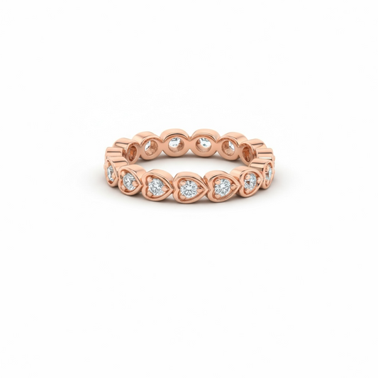 Sterling Silver Rose Gold Plated Cz Heart Eternity Ring