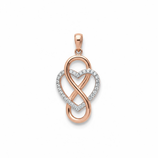 Sterling Silver Rose Gold Plated CZ Infinity Heart Pendant