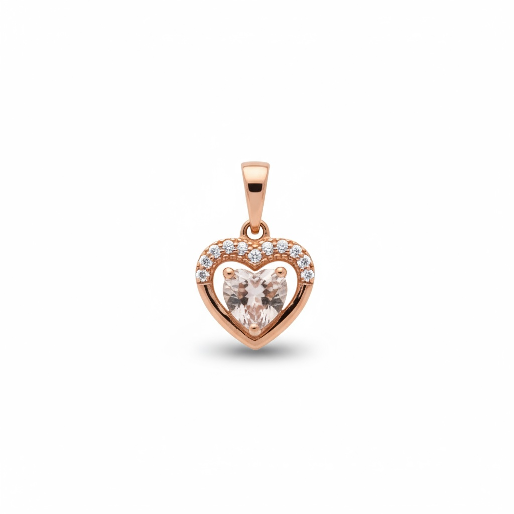 Sterling Silver Rose Gold Plated Morganite CZ Heart Pendant