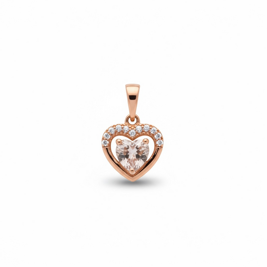 Sterling Silver Rose Gold Plated Morganite CZ Heart Pendant