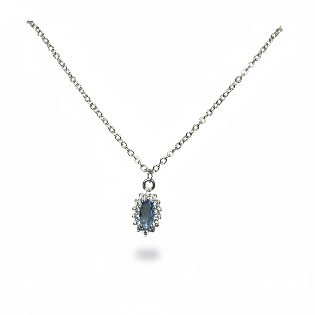Sterling Silver CZ Blue & White Pendant & Chain