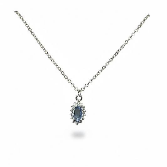 Sterling Silver CZ Blue & White Pendant & Chain