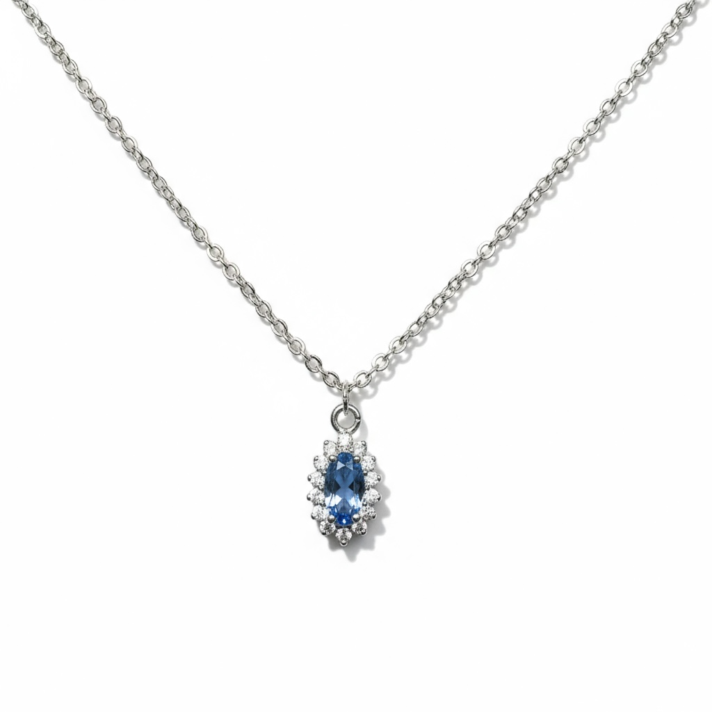 Sterling Silver CZ Blue & White Pendant & Chain