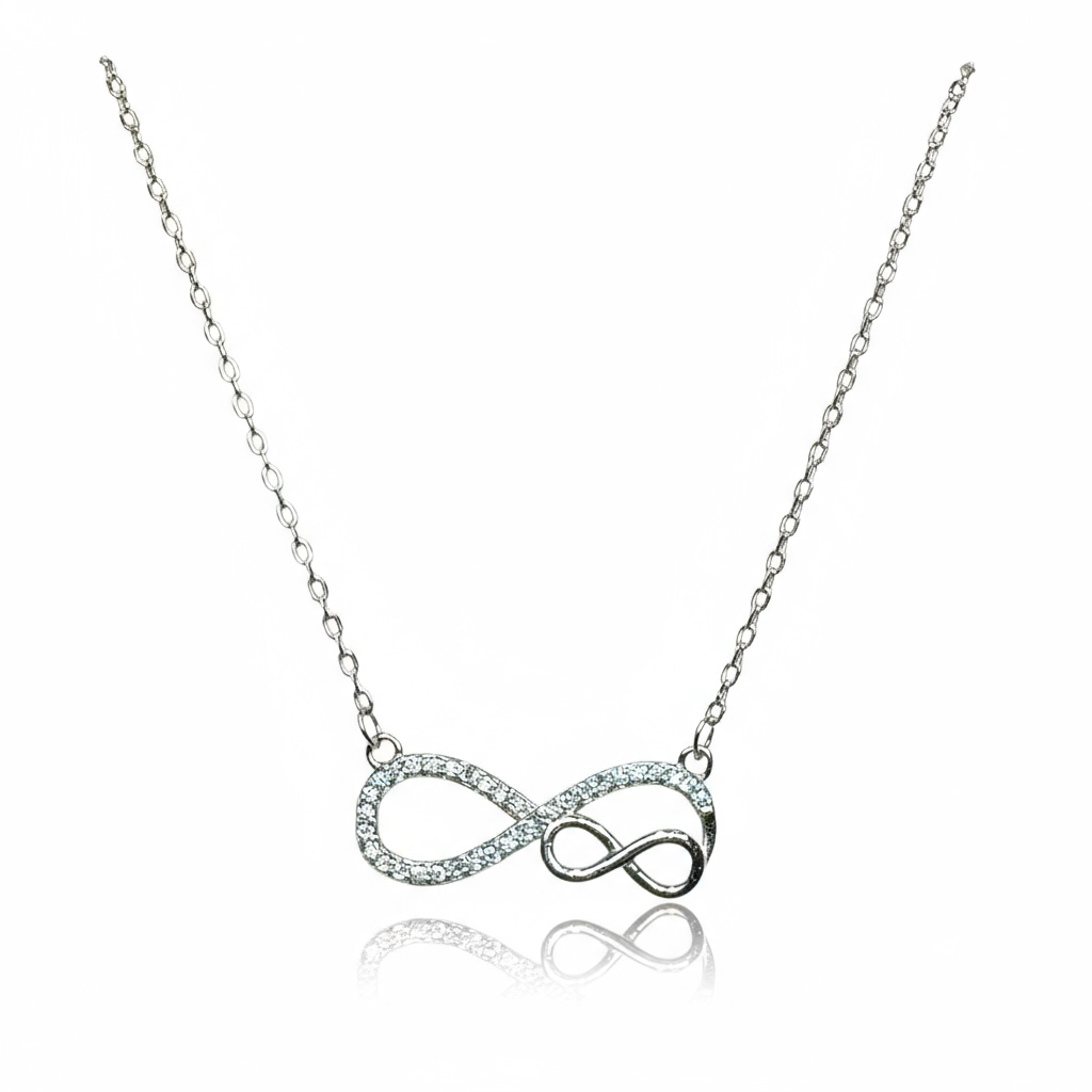 Sterling Silver Fancy CZ Infinity Pendant & Chain