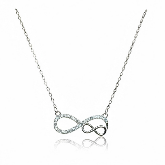Sterling Silver Fancy CZ Infinity Pendant & Chain