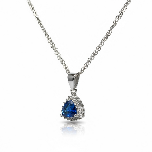 Sterling Silver CZ Blue & White Pendant & Chain