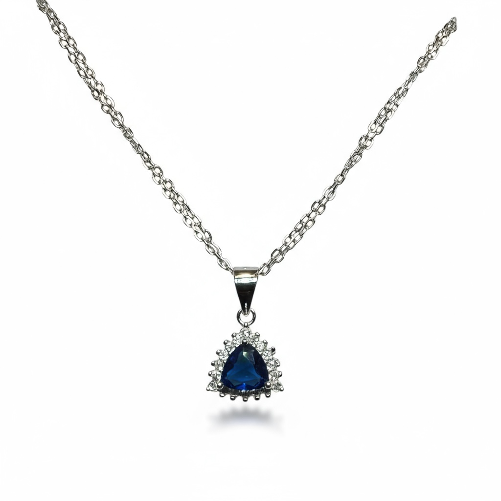 Sterling Silver Blue & White CZ Pendant & Chain