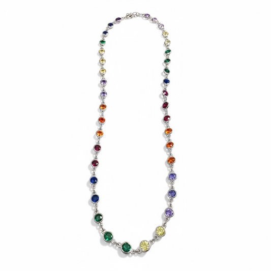 Sterling Silver CZ Multicolor Stone Chain