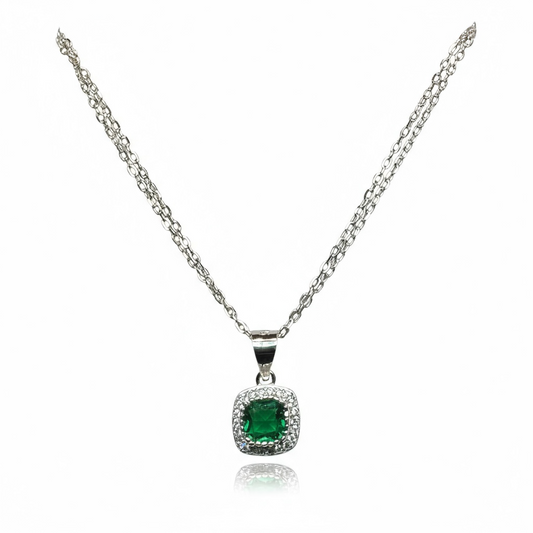 Sterling Silver Green & White CZ Pendant & Chain