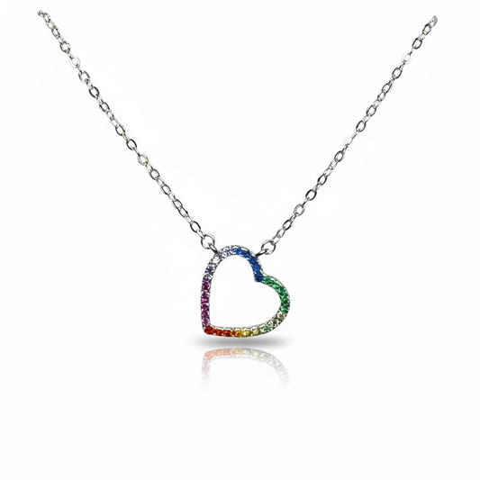 Sterling Silver Multicolor CZ Heart Pendant & Chain