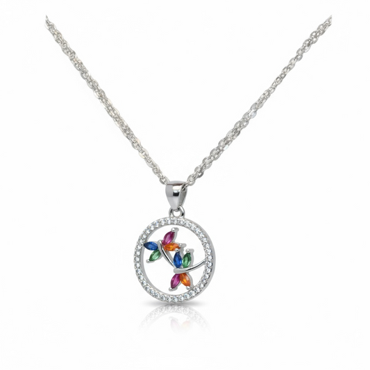 Sterling Silver Multicolor CZ Pendant & Chain
