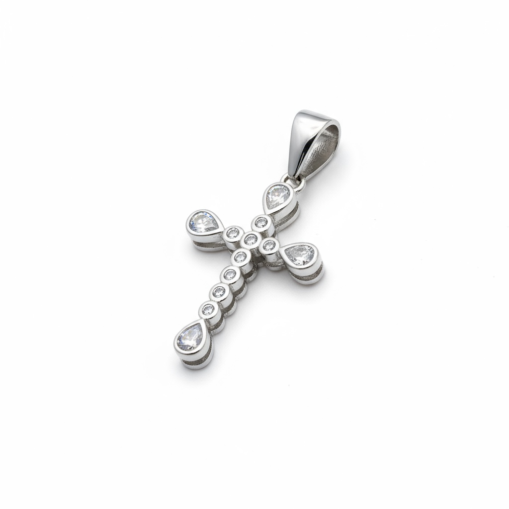 Sterling Silver CZ Fancy Cross Pendant