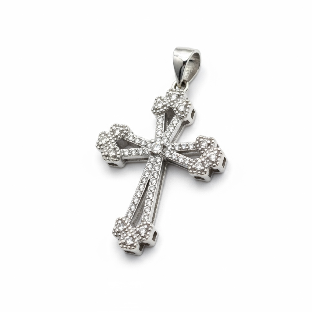 Sterling Silver CZ Fancy Cross Pendant