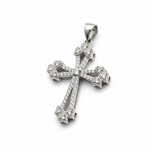 Sterling Silver CZ Fancy Cross Pendant