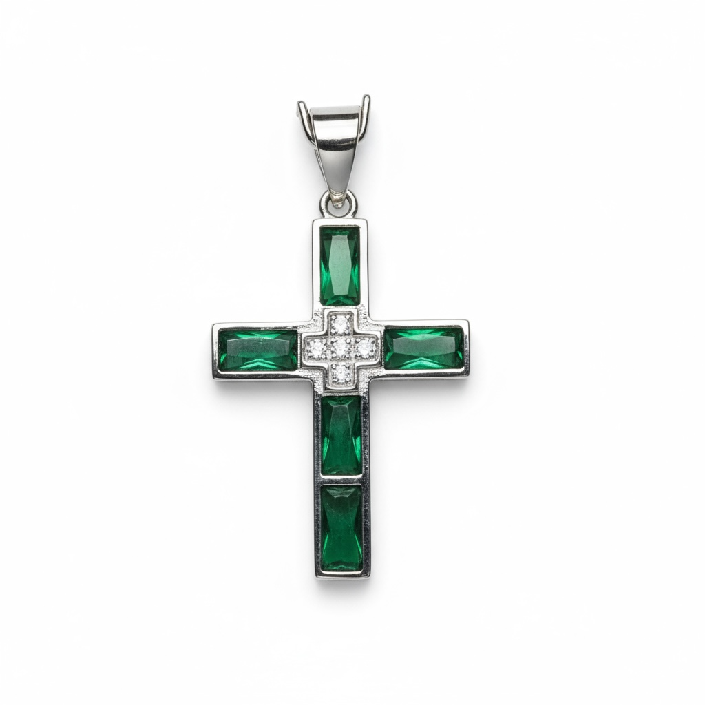 Sterling Silver Green CZ Cross Pendant