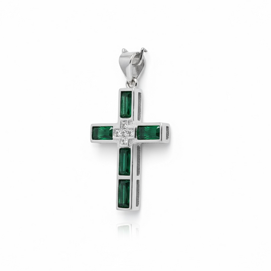 Sterling Silver Green CZ Cross Pendant