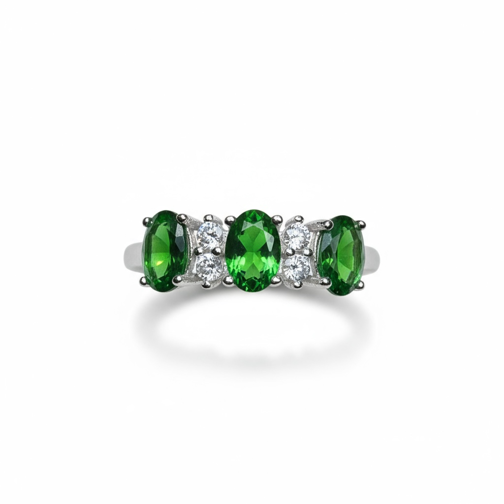 Sterling Silver Green & White CZ Fancy Ring