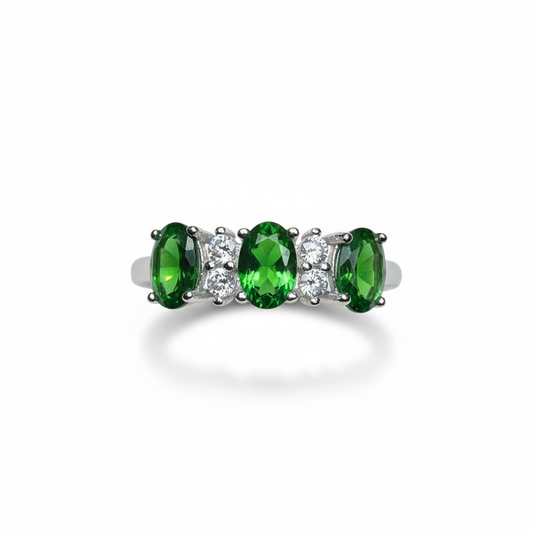 Sterling Silver Green & White CZ Fancy Ring