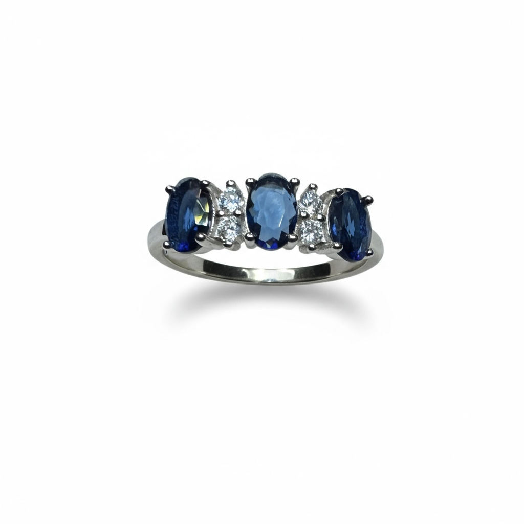 Sterling Silver Blue & White CZ Fancy Ring