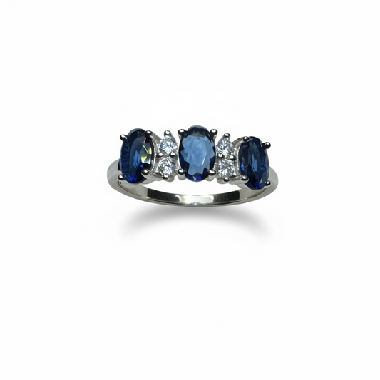 Sterling Silver Blue & White CZ Fancy Ring