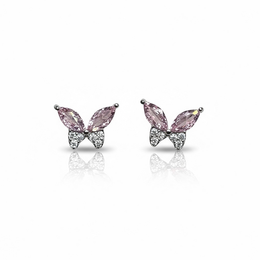 Sterling Silver Pink & White CZ Butterfly Stud