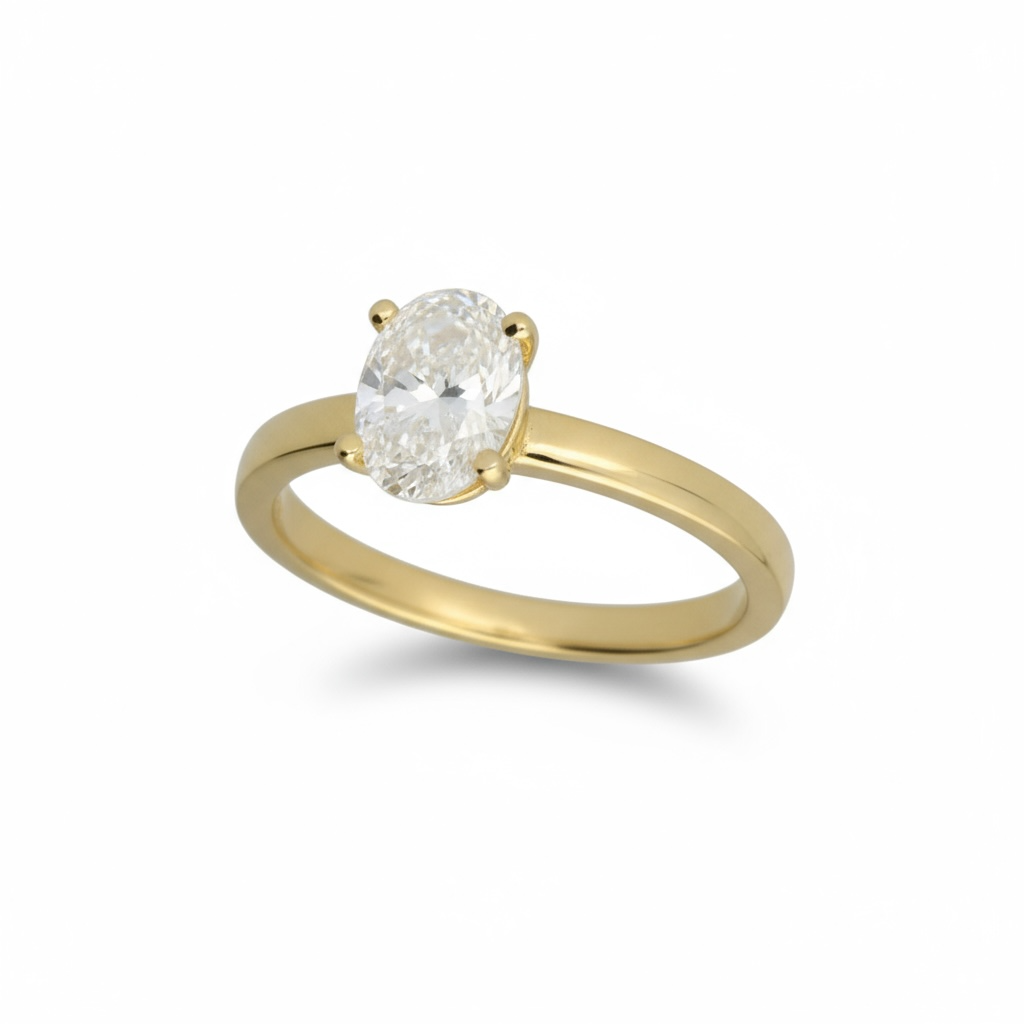 9ct Yellow Gold Solitaire Oval Lab Diamond Ring
