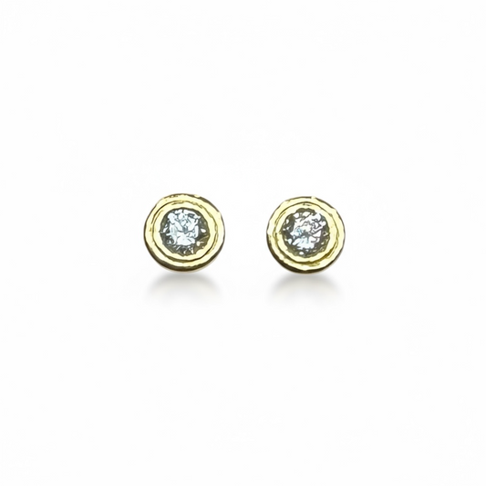 9ct Yellow Gold Double Rim Tube Set CZ Stud.
