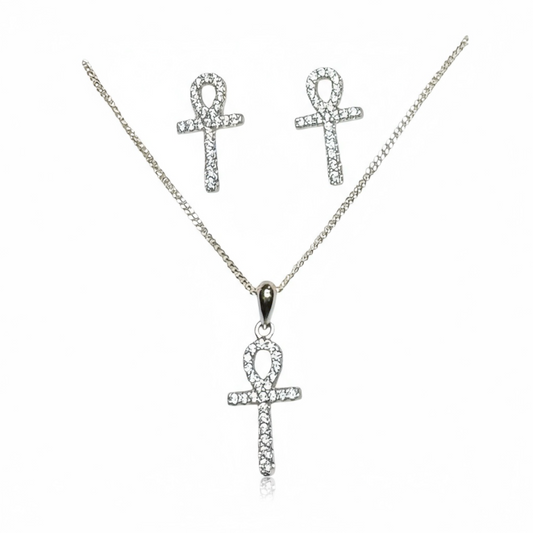 Sterling Silver CZ Cross Set.