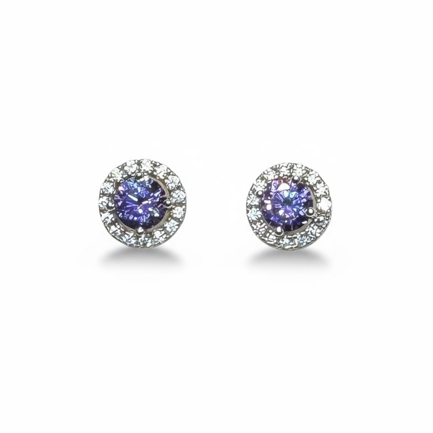 Sterling Silver Purple CZ Halo Studs